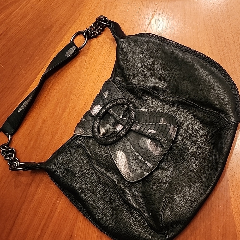 Chi by Carlos Falchi black leather and snakeskin print BEAUTY!!